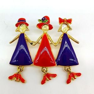 Red Hat Society Friends Gold Tone Pin Wiggle Feet Brooch Signed TC